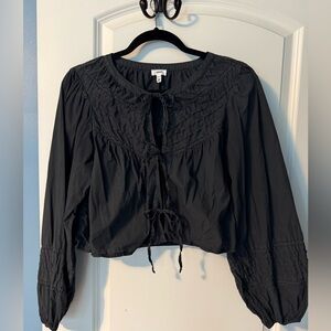 Aerie tie-up balloon sleeve black top